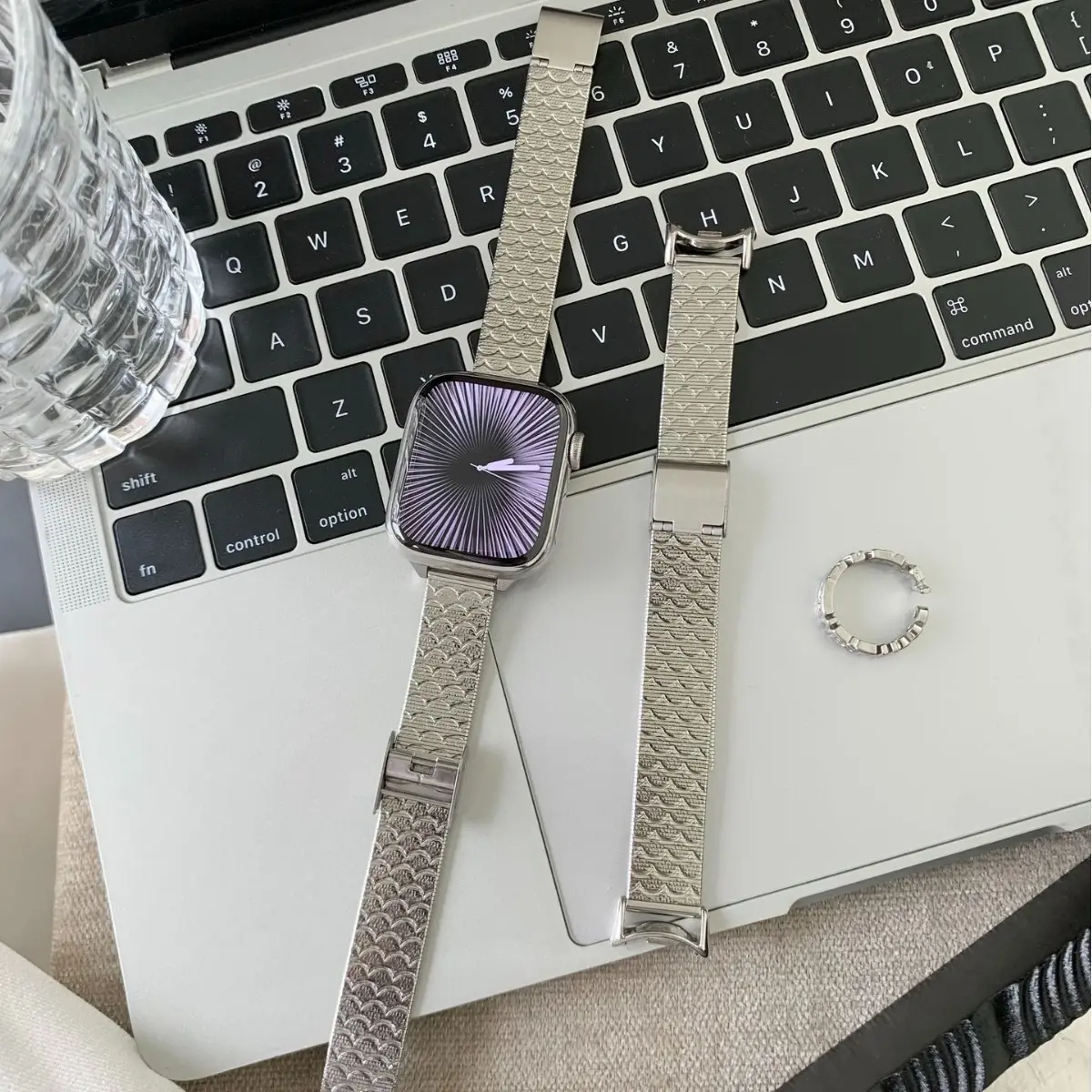 Silver Versatile Wave-pattern Stainless Steel Watch Strap