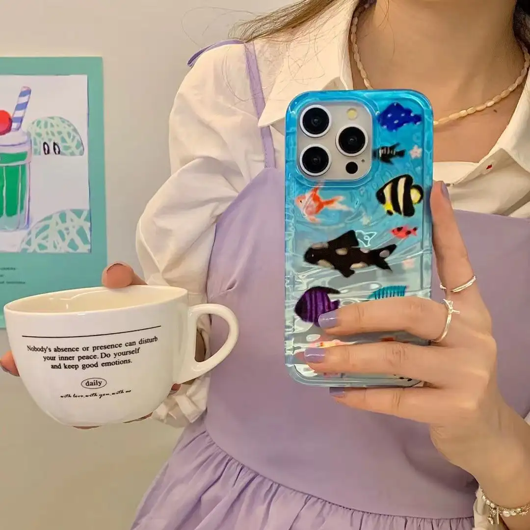 Creative Summer Blue Ocean World Full Screen Fish Phone Case