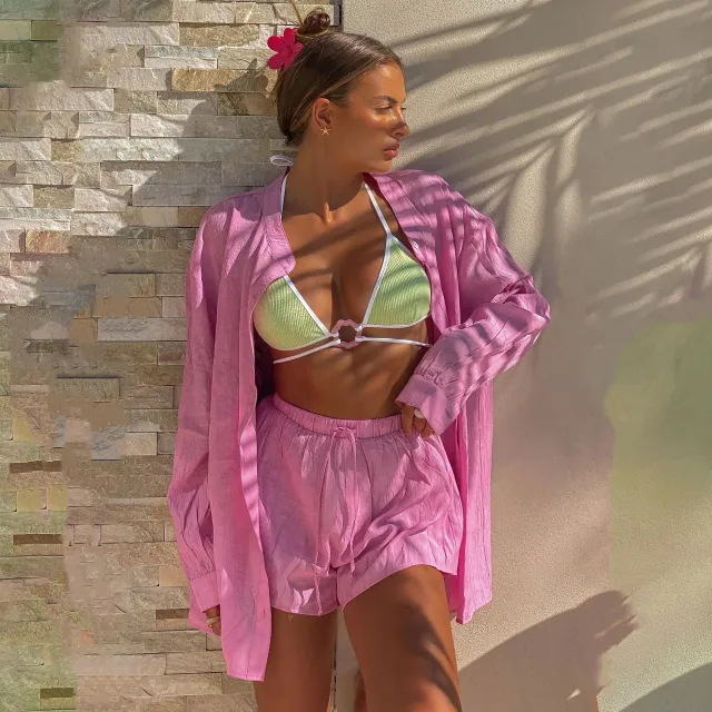 Foreign Trade Casual Shirt Shorts Two piece Set Pink - Shop at LoveMi