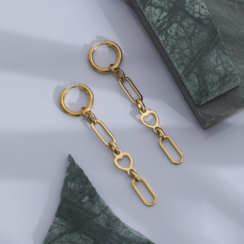 Stainless Steel 18K Furnace Real Gold Plating Hollow Heart-shaped Earrings