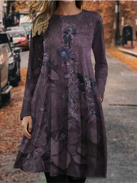 European And American Summer 3D Printing Dress Floral Round Neck Long Sleeve Type C - Shop at LoveMi