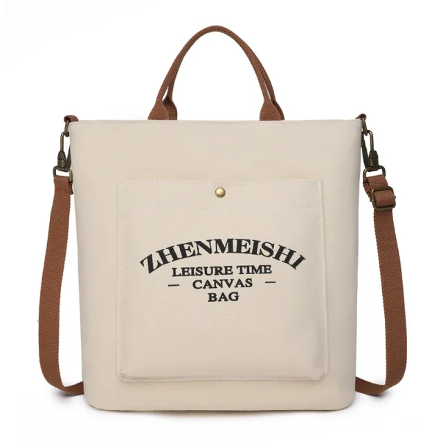 Canvas Large Capacity Shoulder Bag Simple Fashion Beige - Shop at LoveMi