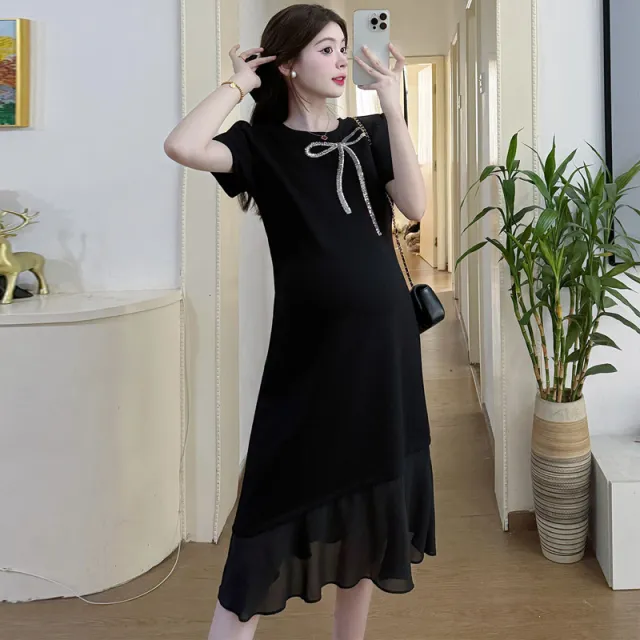 Elegant Slimming Patchwork Bow Women's Dress Black - Shop at LoveMi