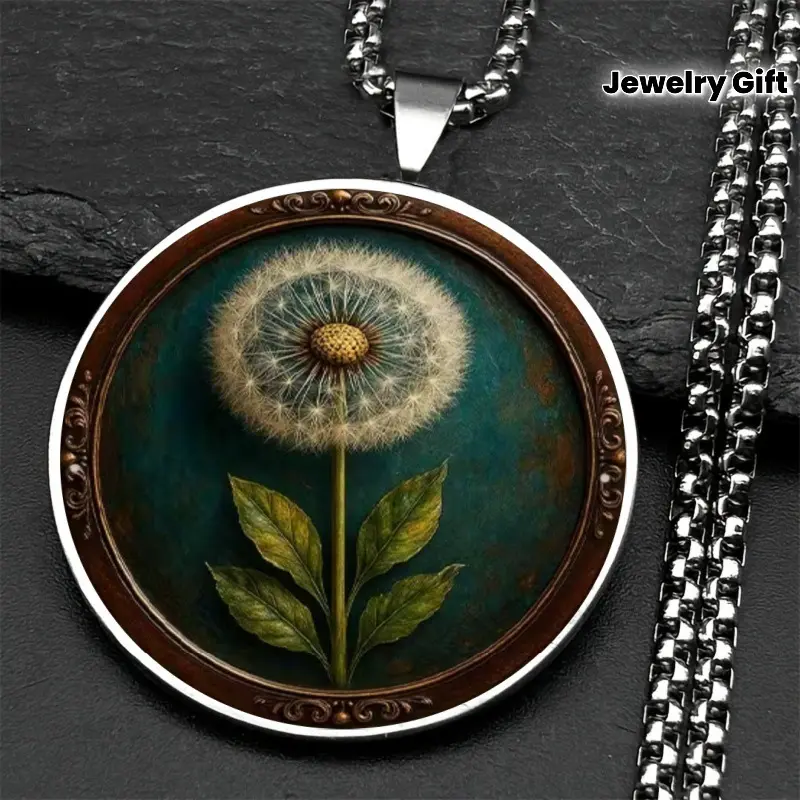 Retro Style Frame Shaped Dandelion Pendant Necklace