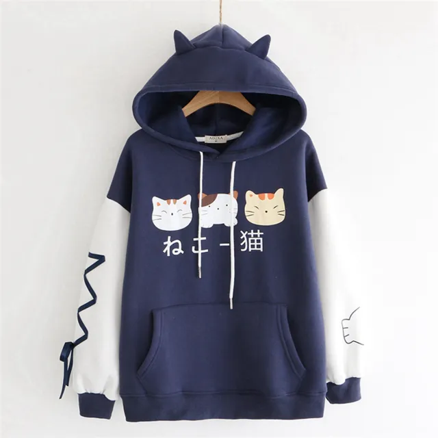 Fashion Thermal Pullover Hoodie Women Dark Blue - Shop at LoveMi