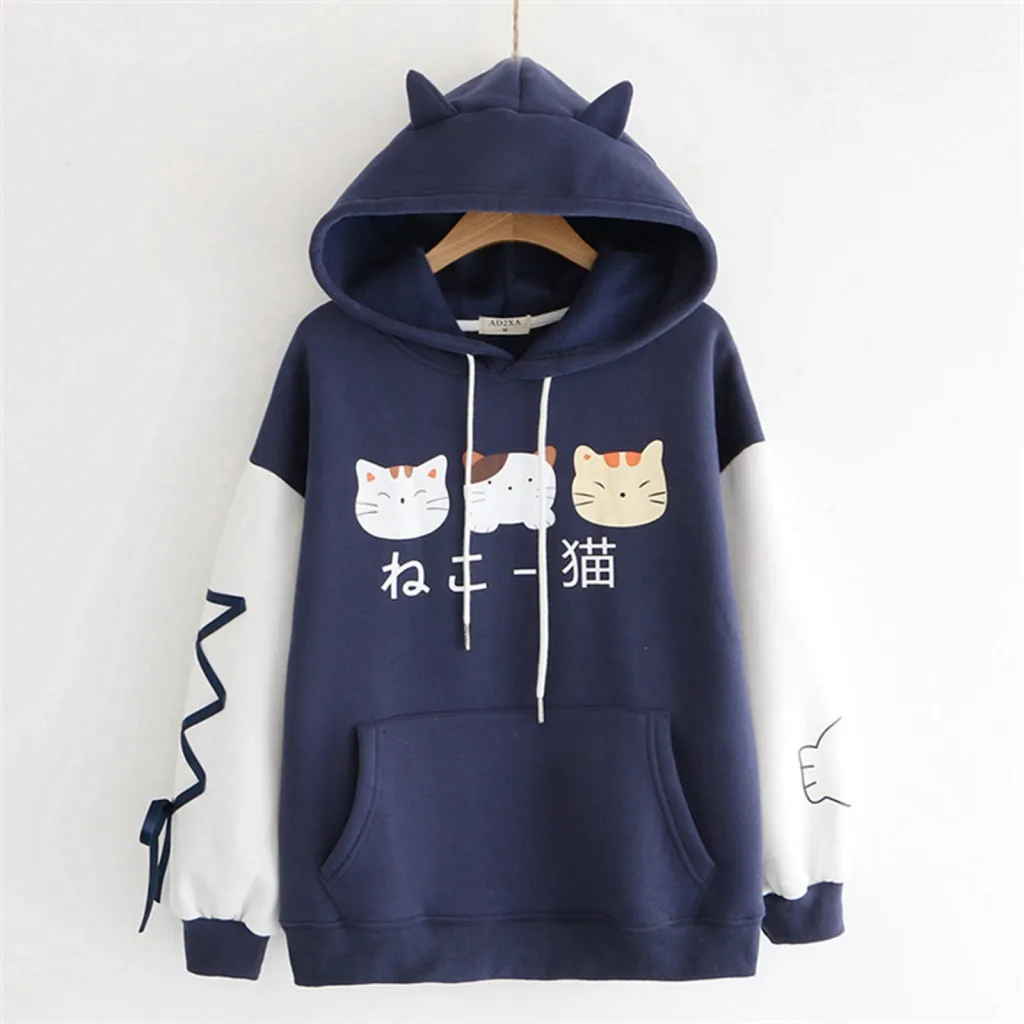 Fashion Thermal Pullover Hoodie Women - Dark Blue
