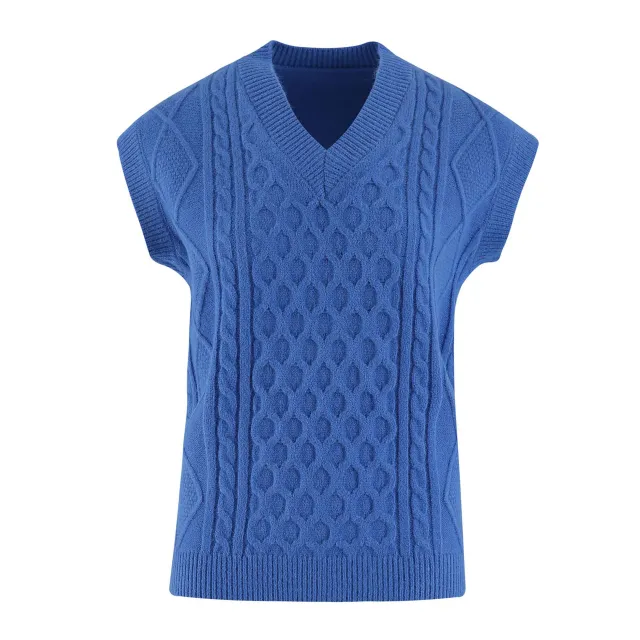 Women's V neck Twisted Solid Color Top Sweater Blue - Shop at LoveMi