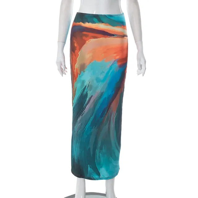 Casual Painted Print Cropped Sheath Skirt Color Printing 1 L - Shop at LoveMi