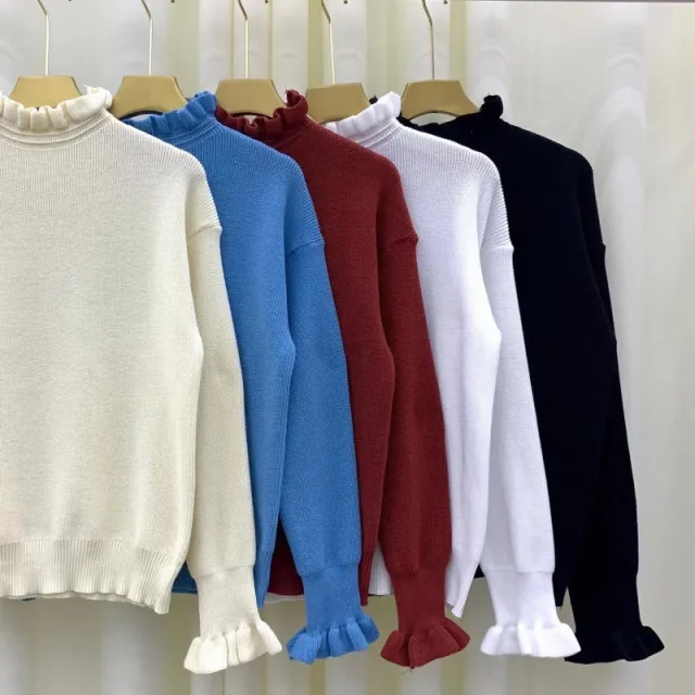 Red Wooden Ear Half Turtleneck High grade Sweater Sweater Black - Shop at LoveMi
