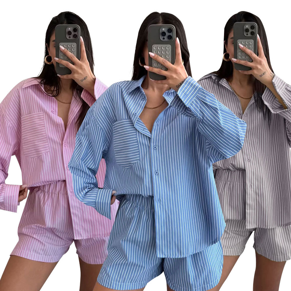 Striped Cardigan And Long-Sleeve Womens Shirt Set - Image 4