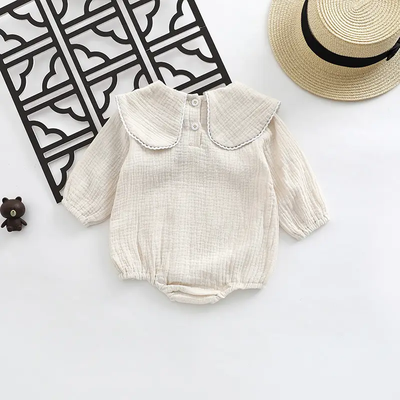 Girls' Baby Cotton Lapel Deer Embroidered One-piece Romper