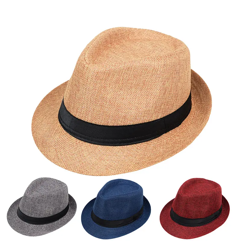 Mens and Womens Jazz Hat British-style Linen Solid-color Top