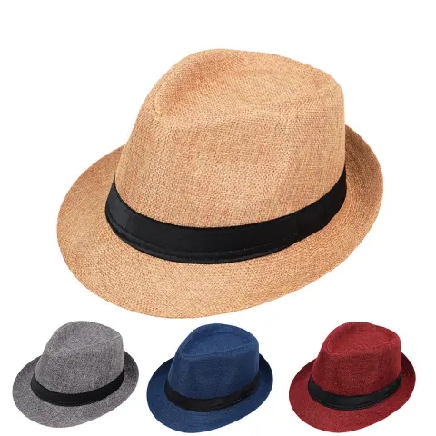 Mens and Womens Jazz Hat British-style Linen Solid-color Top