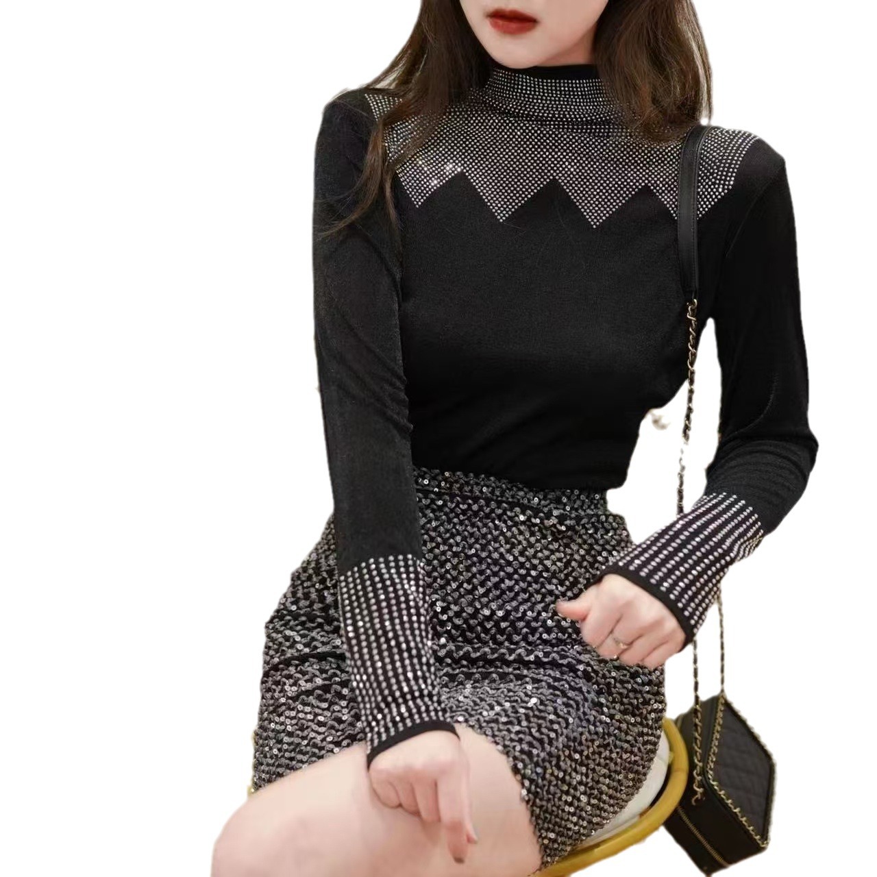 Women's Heavy Embroidery Hot Drilling Bottoming Shirt