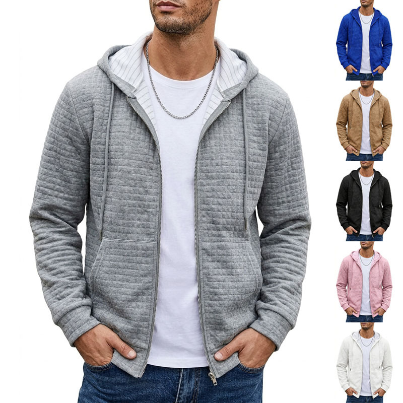 Mens Zip-up Hooded Cardigan Long-sleeve Sweatshirt Jacket