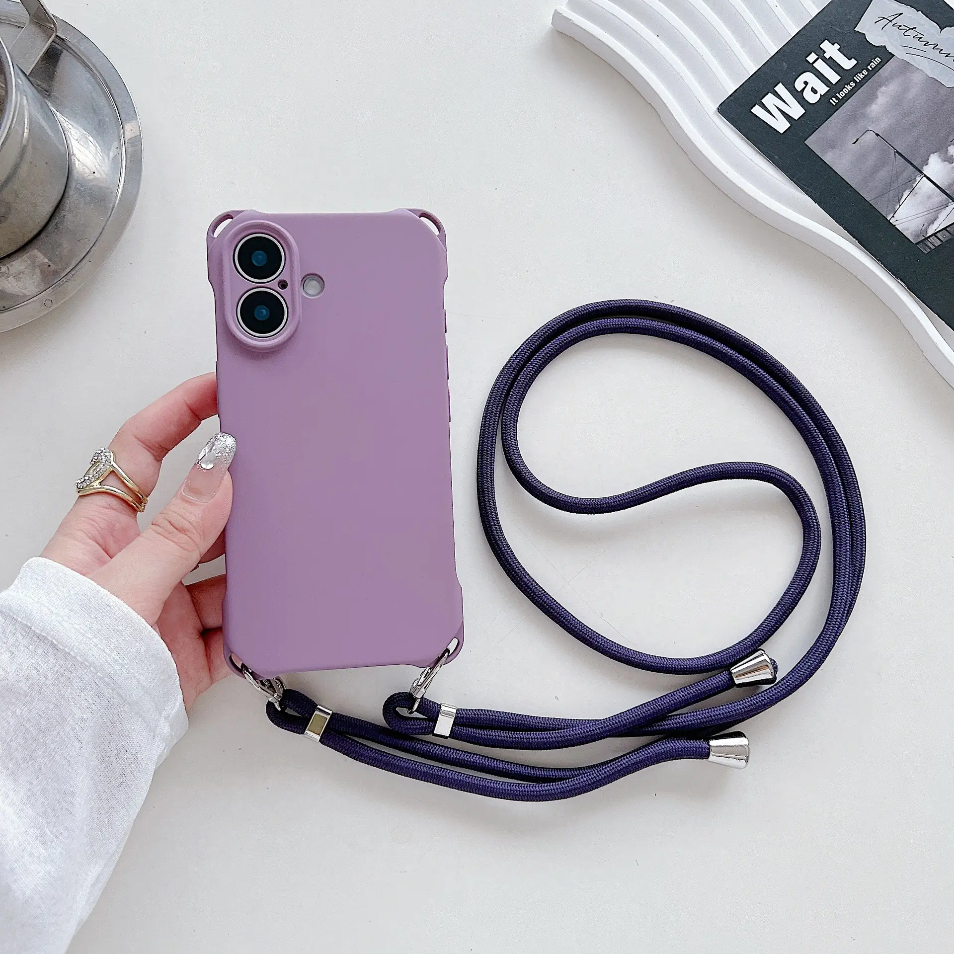 Four-corner Cross Lanyard Liquid Silicone Phone Case Soft Case