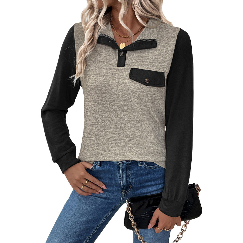 Women's Cardigan Button Color Stitching Stand-collar Sweater - Image 4