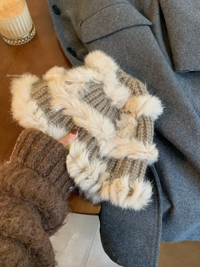 Women's Fashion Thickened Rabbit Fur Knitted Hat Khaki - Shop at LoveMi