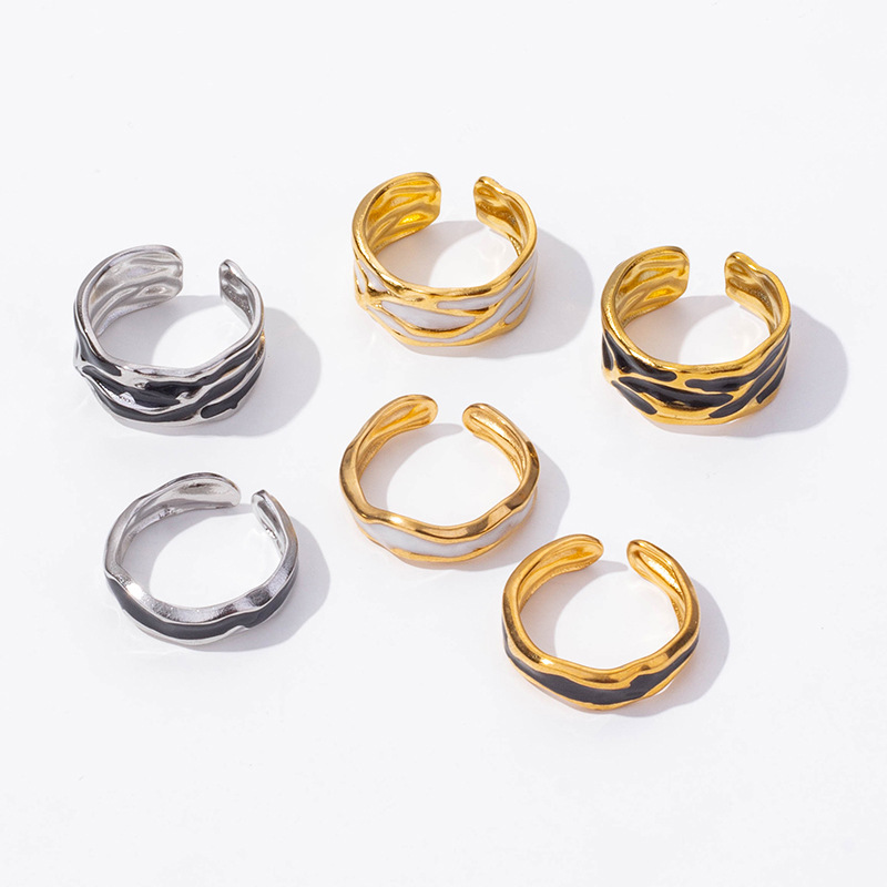 Stainless Steel Fashion Black And White Drip Open Ring