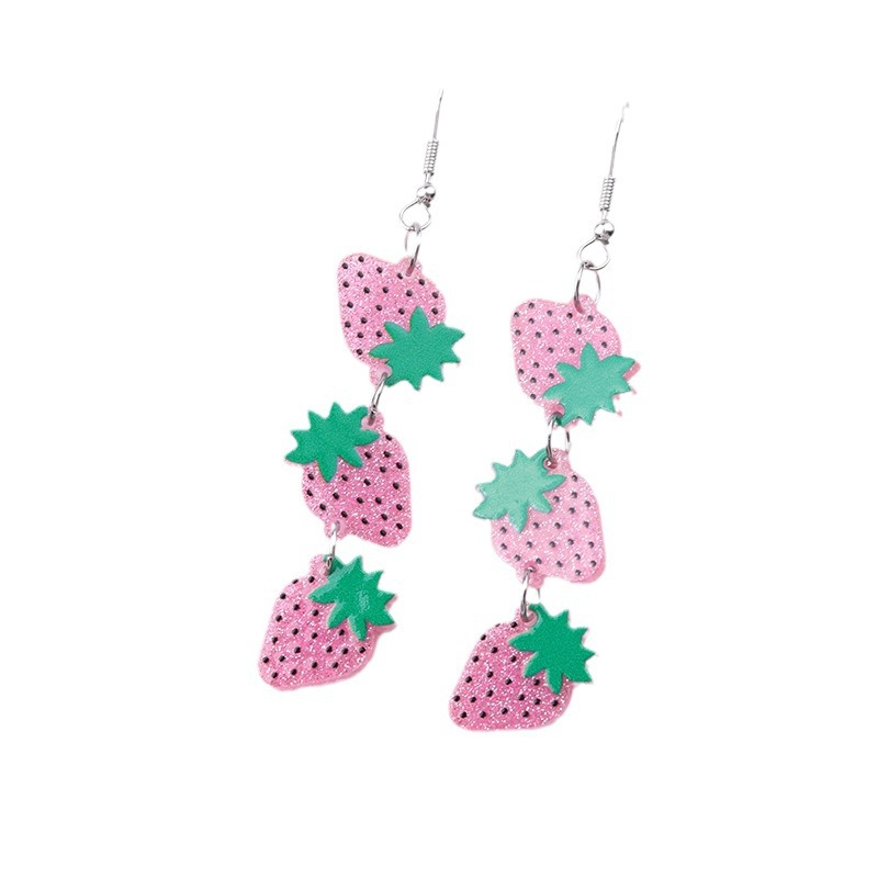 Womens Fashionable Strawberry-Print Acrylic Earrings
