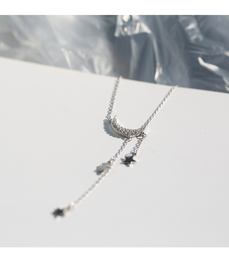 Title 14, Silver star moon tassel necklace female