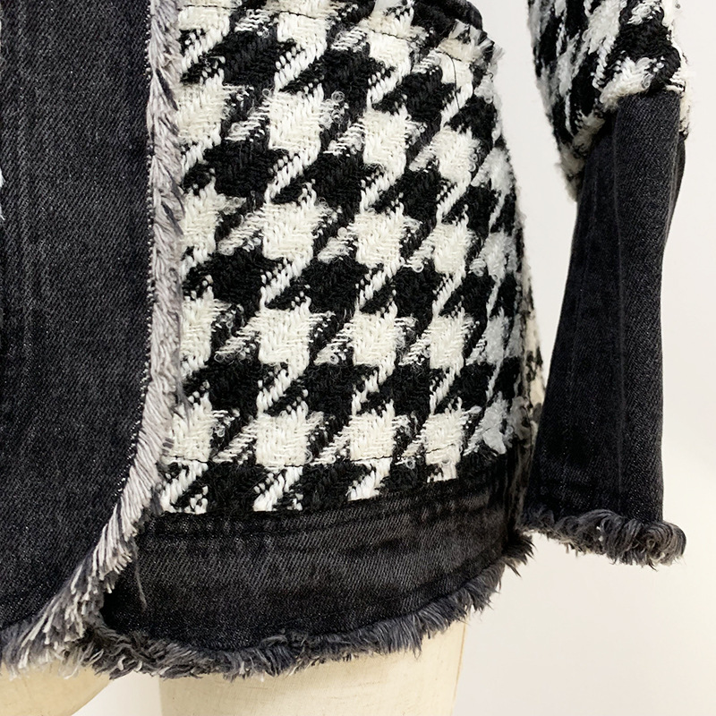 Fashion Trend Tweed Houndstooth Denim Stitching West Assembly Belt