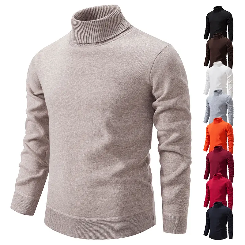 Men's Turtleneck Pullover Sweater Fashion Solid Color Fleece Lined