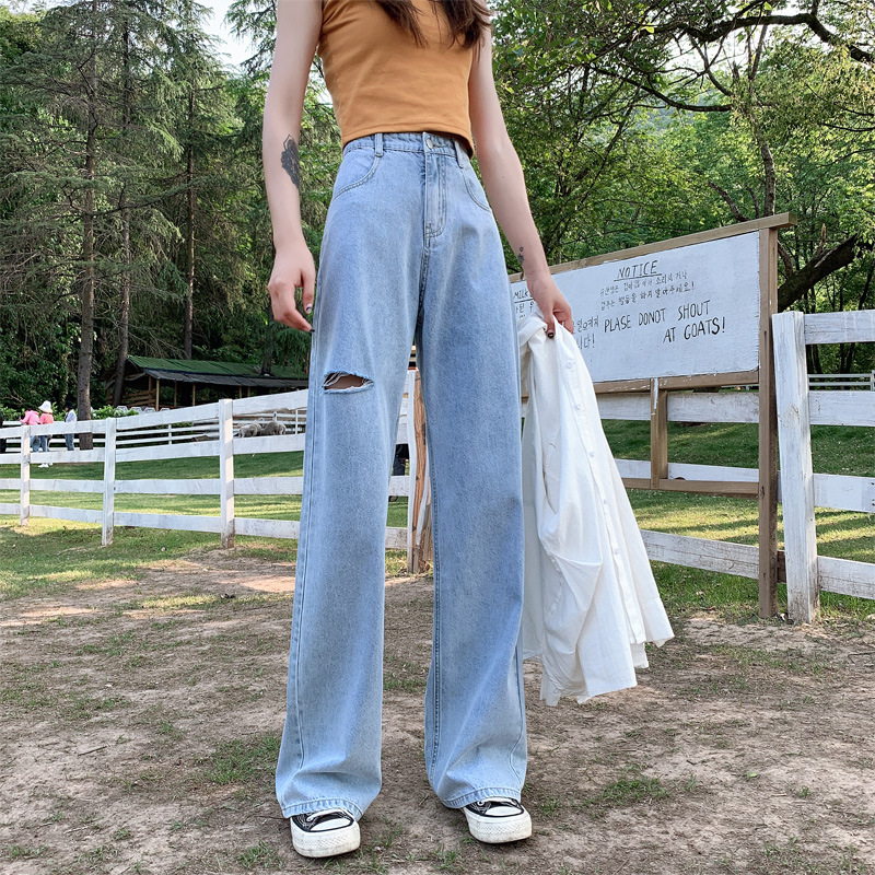 Women's Wide leg Jeans Light Color Ripped Trousers - Shop at LoveMi