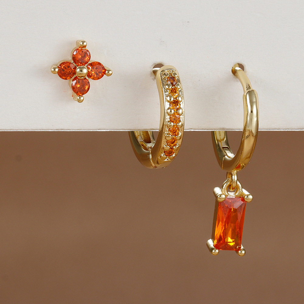 European And American Luxury Rectangular Zircon Earrings