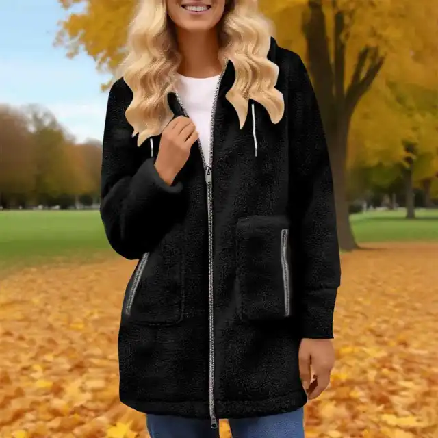 Fashion Autumn And Winter Zipper Pocket Lamb Wool Coat Black - Shop at LoveMi