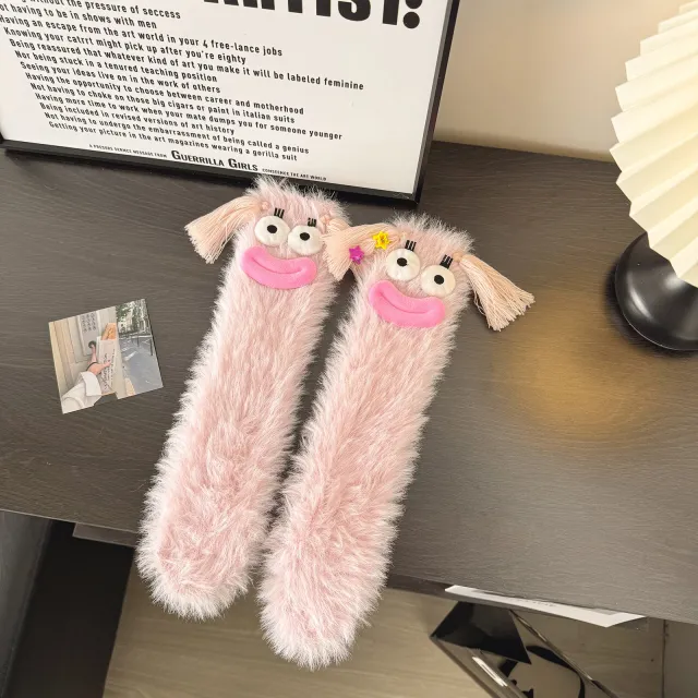 Funny Plush Mid calf Length Thermal Room Socks Pink - Shop at LoveMi