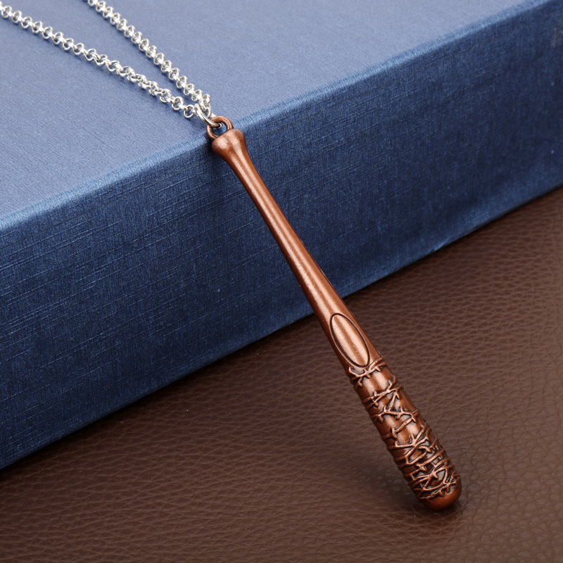 Three-color Baseball Bat Pendant Necklace (Ancient Red