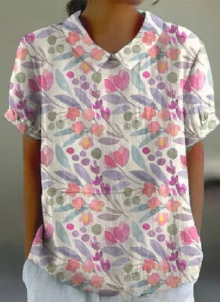 Digital Printing Loose Casual Women's T shirt Polo Shirt 12Style 3Xl - Shop at LoveMi