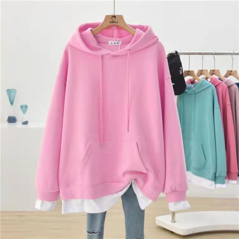 Women's Temperament Wild Hooded Fake Two Pieces Sweater