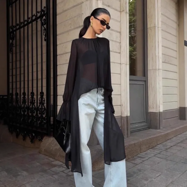 Dark Style Chiffon Top Loose Long Women's Clothing Black - Shop at LoveMi