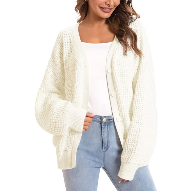Women's Mid length V neck Knitted Cardigan Sweater White - Shop at LoveMi