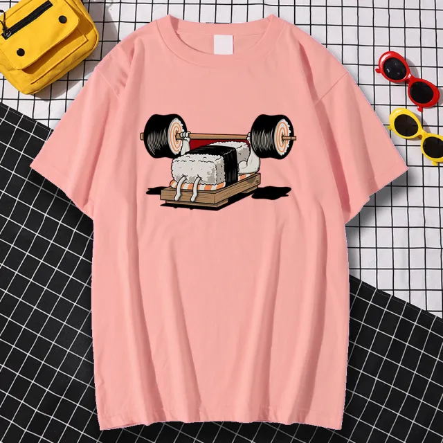 Sport Sushi Funny Anime Print New Short Sleeved Pink - Shop at LoveMi
