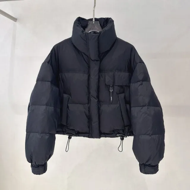 Korean style Stand Collar Simple Thickened Short Stylish Puffer Jacket Black - Shop at LoveMi