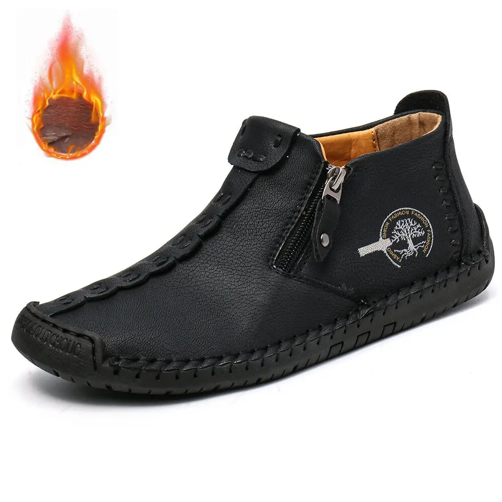Men's Fleece-lined Cotton-padded Shoes Plus Size Zipper Dr Martens Boots Outdoor
