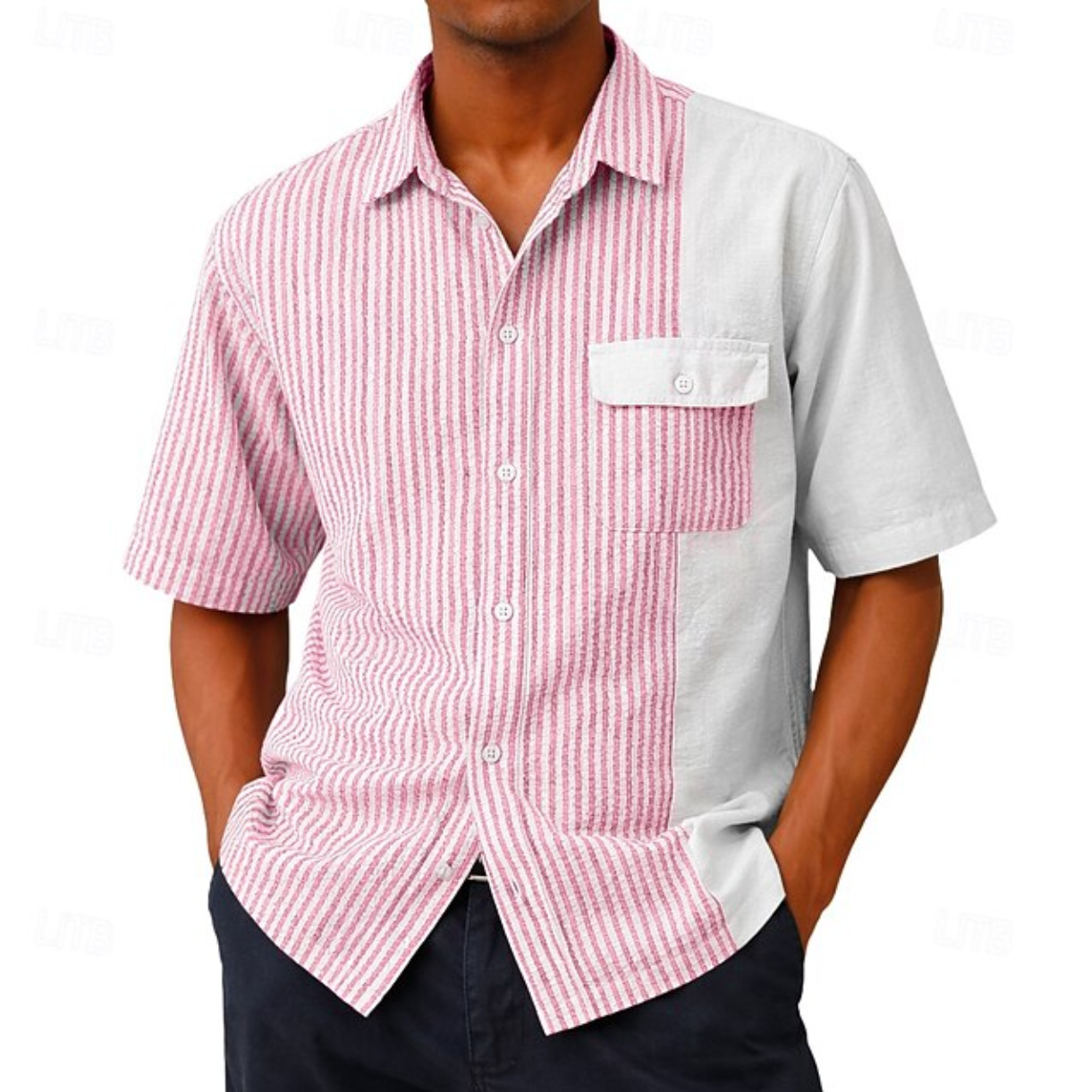 Lightweight Breathable Striped Short-Sleeve Shirt For Men 2