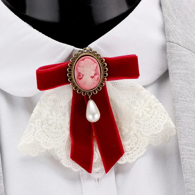 Vintage Handmade Lace Pearl Velvet Sweater Pin