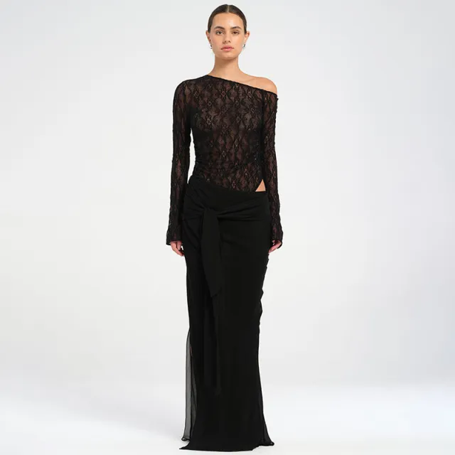 Women's Mesh One piece Dress Solid Color Black - Shop at LoveMi