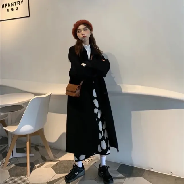 Popular Mid length Loose All match Small Woolen Coat Black - Shop at LoveMi