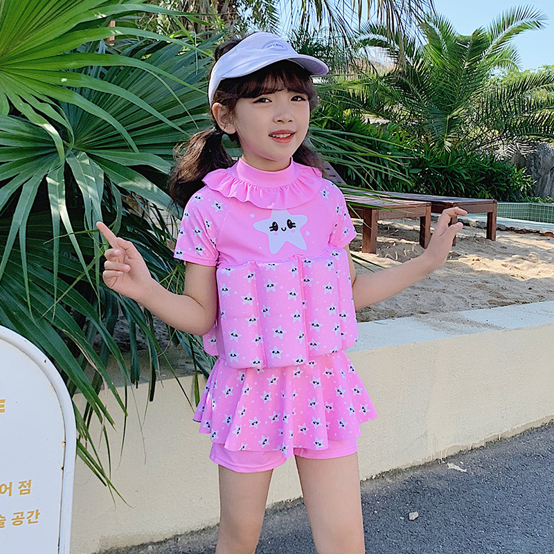 Children’s Buoyant Swimwear Short-sleeve One-piece Dress Floating Swimsuit
