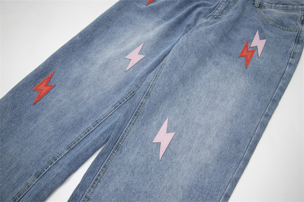Lightning Embroidered Denim Trousers Men - Image 29