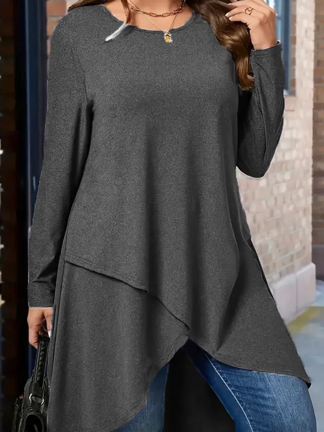 Plus Size Women's Autumn And Winter New Casual Loose Long Sleeves Outerwear Top Dark Gray - Shop at LoveMi