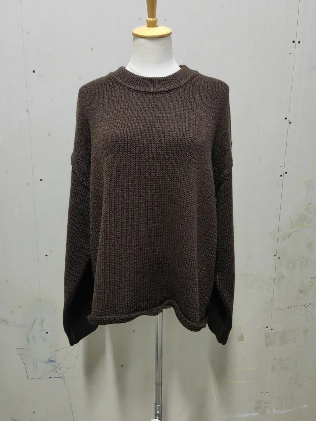 Round Neck Reverse Sweater Solid Color Casual Knitted Top Brown - Shop at LoveMi