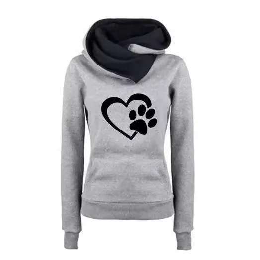 Women's Sweater Hoodie Pullover Cat's Paw Love Heart Gray - Shop at LoveMi