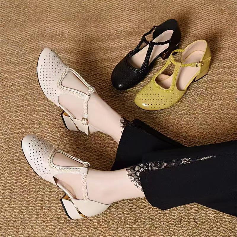 Chunky-heeled Soft Leather Cutout Closed-toe Sandals For Women