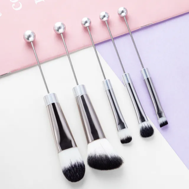 DIY Metal Handle Beaded Makeup Brush Suit Silver Handle - Shop at LoveMi